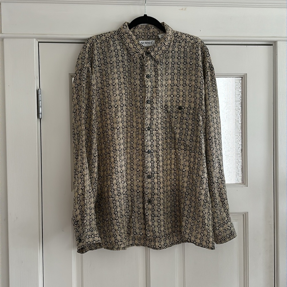 Vintage Silk Abstract Button Down Blouse Shirt VTG XL Summa Silky Oversized - Picture 6 of 11